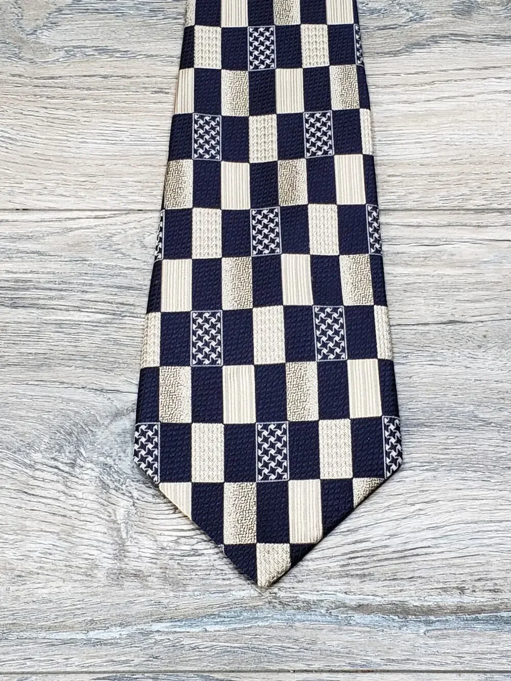 Adolfo Men's Polyester Dark Blue Geometric Neck Tie